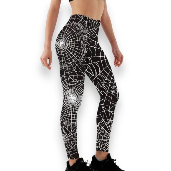 Black Widows Spider Web Fitted Ankle Leggings NEW - Picture 4 of 4